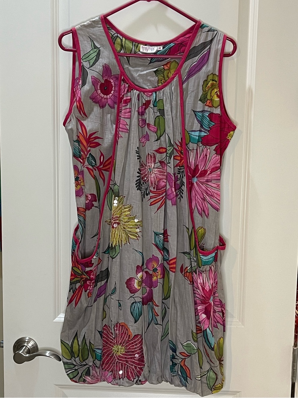 Funky People Bubble Hem Dress 100% Cotton Floral Sleeveless M
